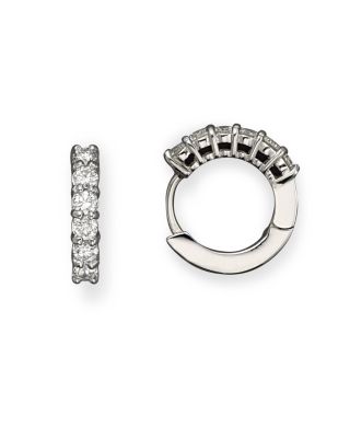 18K White Gold Small Hoop Earrings with Diamonds