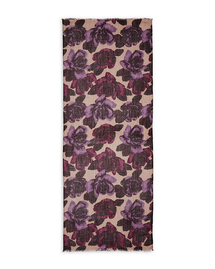 Bloomingdale's Floral Print Wool Scarf - Exclusive In Berry