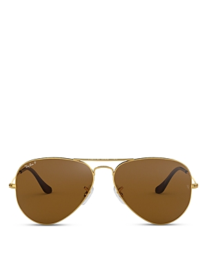 Ray Ban Ray-ban Unisex Polarized Brow Bar Aviator Sunglasses, 62mm In Gold/crystal Brown Polarized