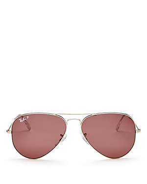 Ray Ban Ray-ban Unisex Original Polarized Brow Bar Aviator Sunglasses, 58mm In Legend Gold/polarized Purple