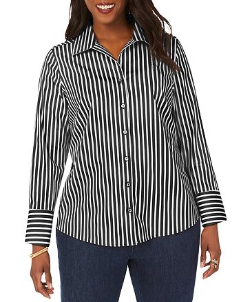 Foxcroft Plus Jane Striped Button Front Shirt | Bloomingdale's