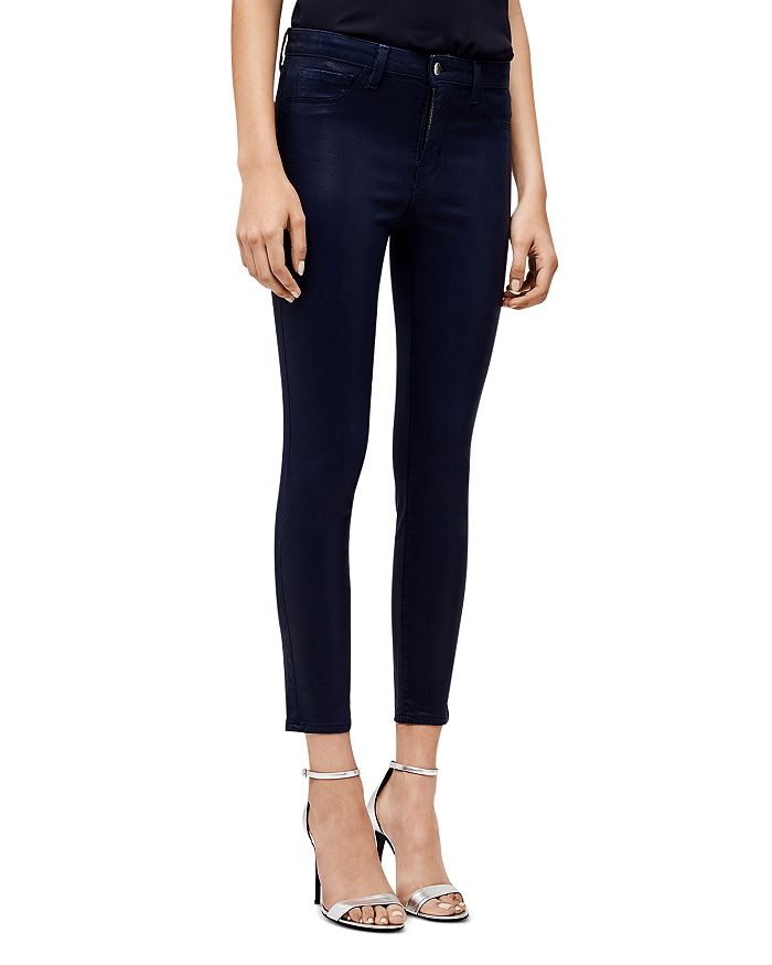 Shop L Agence L'agence Margot High-rise Coated Skinny Jeans In Navy Coated