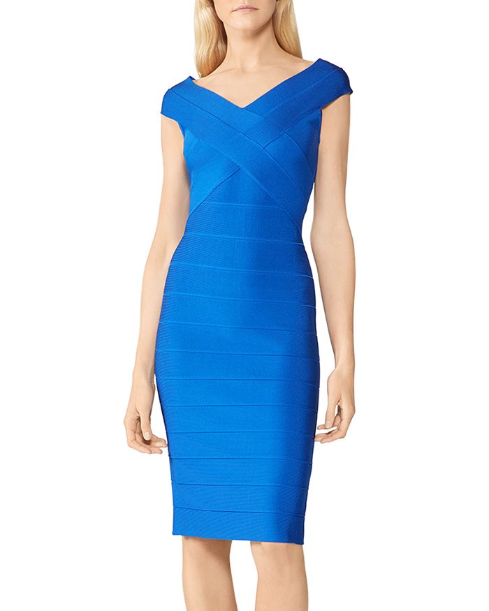 Herve Leger Icon Crossover Bust Bodycon Dress In Sapphire