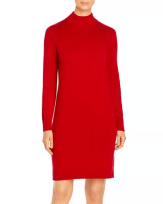 red long sleeve turtleneck dress