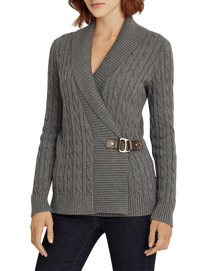 Ralph Lauren Lauren  Cable Knit Buckled Sweater In Luxury Gray Heather