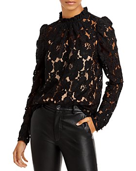 Puff Sleeve Lace Button-Up Tunic in Black