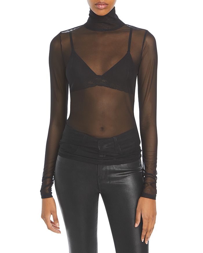 Cinq Sept Cinq A Sept Mesh Turtleneck Top In Black ModeSens