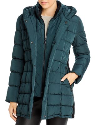 Calvin klein hooded velvet puffer coat best sale