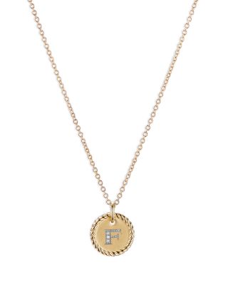 David Yurman Cable Collectibles Initial Pendant with Diamonds in Gold on Chain, 16-18