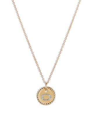 David Yurman Cable Collectibles Initial Pendant with Diamonds in Gold on Chain, 16-18