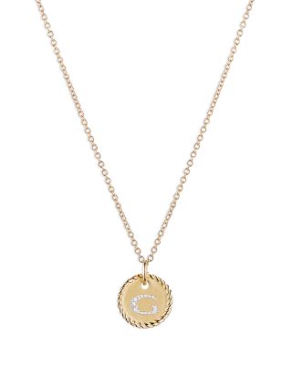David Yurman Cable Collectibles Initial Pendant with Diamonds in Gold on Chain, 16-18