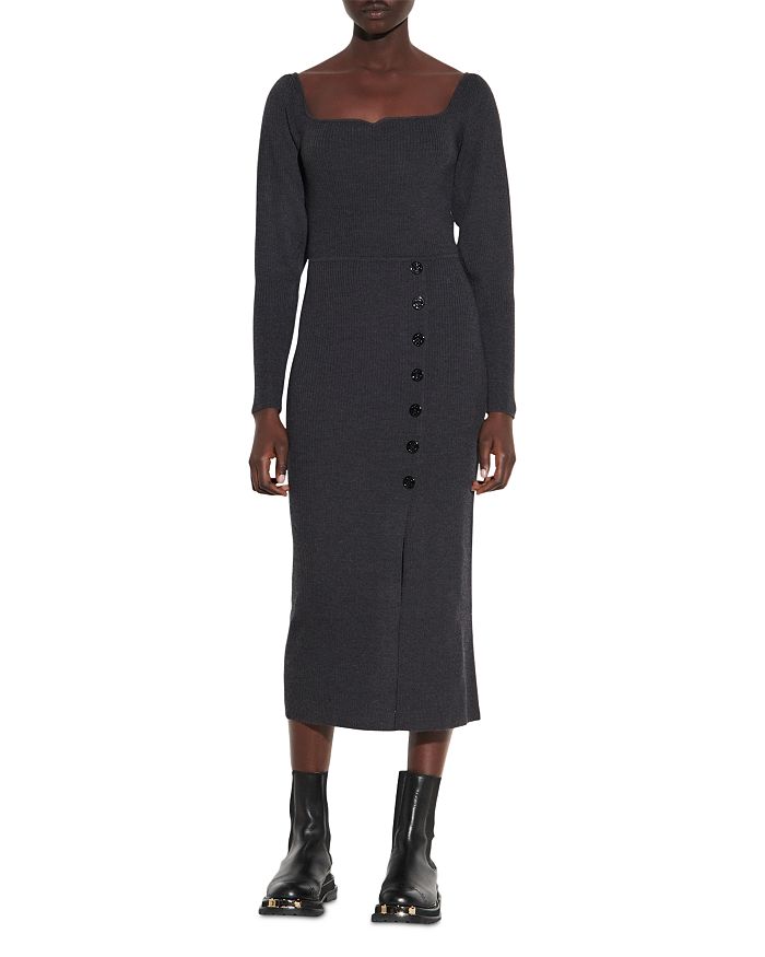 Sandro Madine Knit Midi Dress With Button Details Bloomingdale's