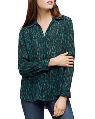 L'AGENCE Womens Nina Leopard hotsell Silk Long Sleeve Button Up Blouse