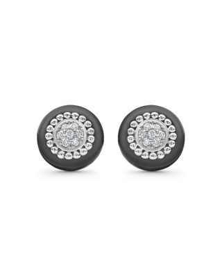 Sterling Silver Diamond & Black Ceramic Stud Earrings