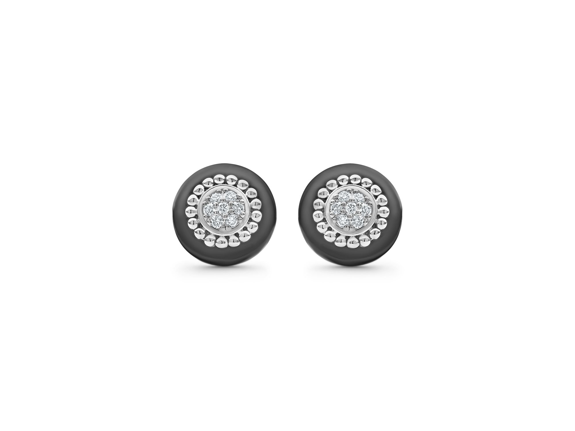 Sterling Silver Diamond & Black Ceramic Stud Earrings — Image 4