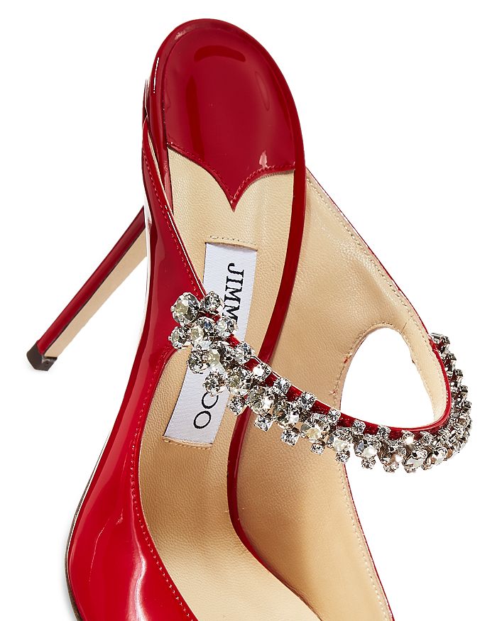 Jimmy Choo Bing Patent Crystal-embellished Mules In Red | ModeSens