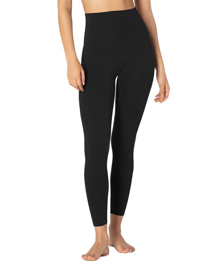 Beyond Yoga Caught In The Midi High-waist Space-dye Leggings In Black Heather