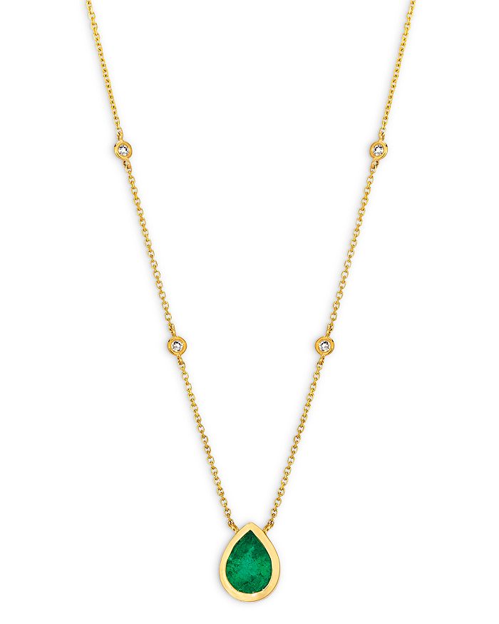Bloomingdale's - Emerald and Diamond Pear-Shaped Pendant Necklace in 14K Yellow Gold, 16" - 100% Exclusive