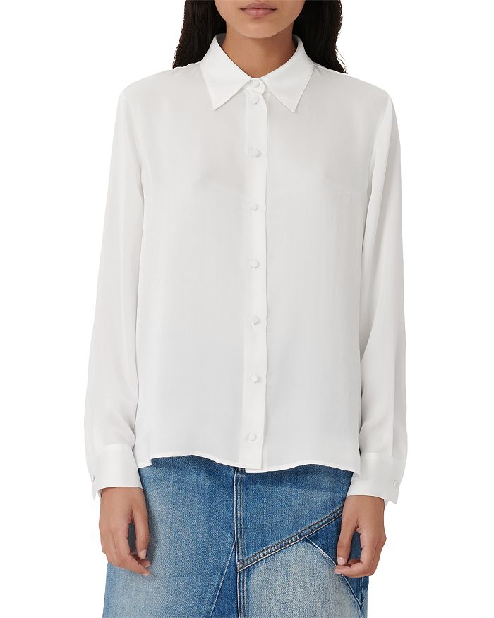 Shop Maje Cecily Silk Shirt In White