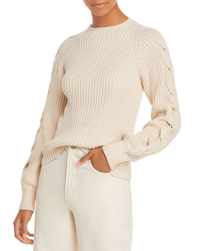 Aqua Braided Sleeve Cotton Sweater -100% Exclusive In Cream