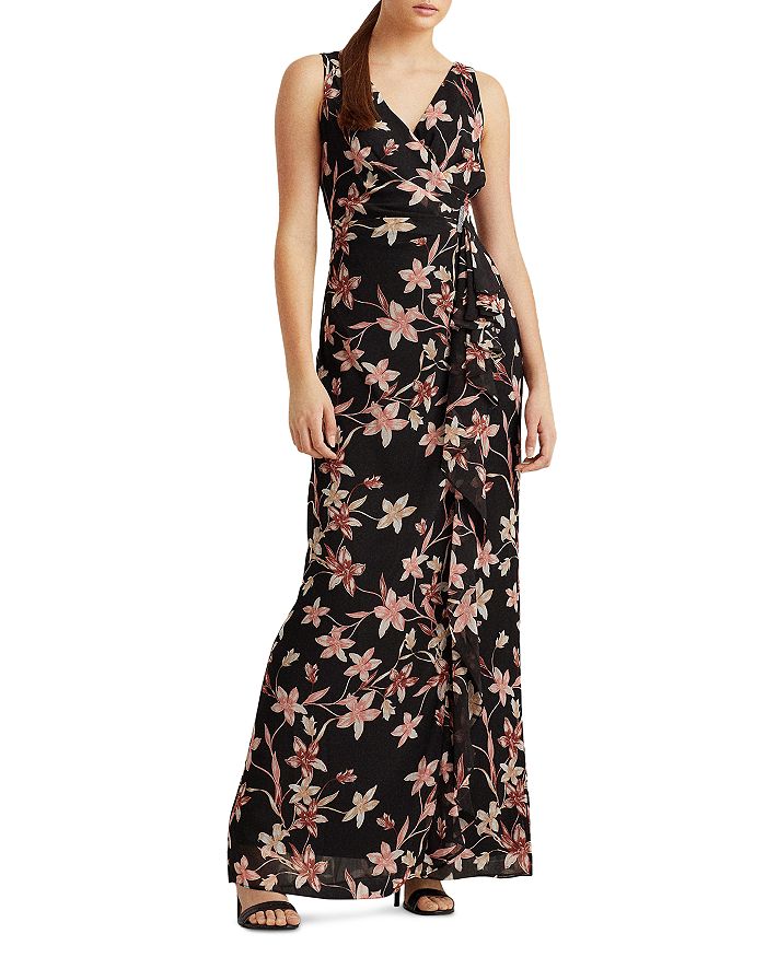 Ralph Lauren LAUREN Floral Cascading Ruffle Gown | Bloomingdale's