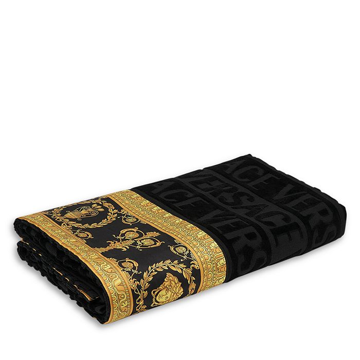 Versace Logo Cotton Bath Collection In Black/gold