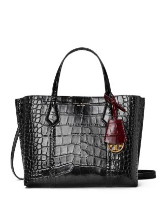 Tory Burch, Bags, Tory Burch Perry Embossed Black Leather Tote Bag