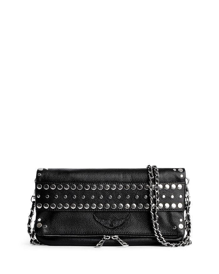 ZADIG & VOLTAIRE STUDDED ROCK GRAIN LEATHER CROSSBODY CLUTCH,WJAP2003F