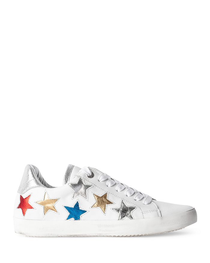 ZADIG & VOLTAIRE WOMEN'S USED STAR MULTICOLOR STAR PATCHWORK LOW TOP LEATHER SNEAKERS,WJAB1703F