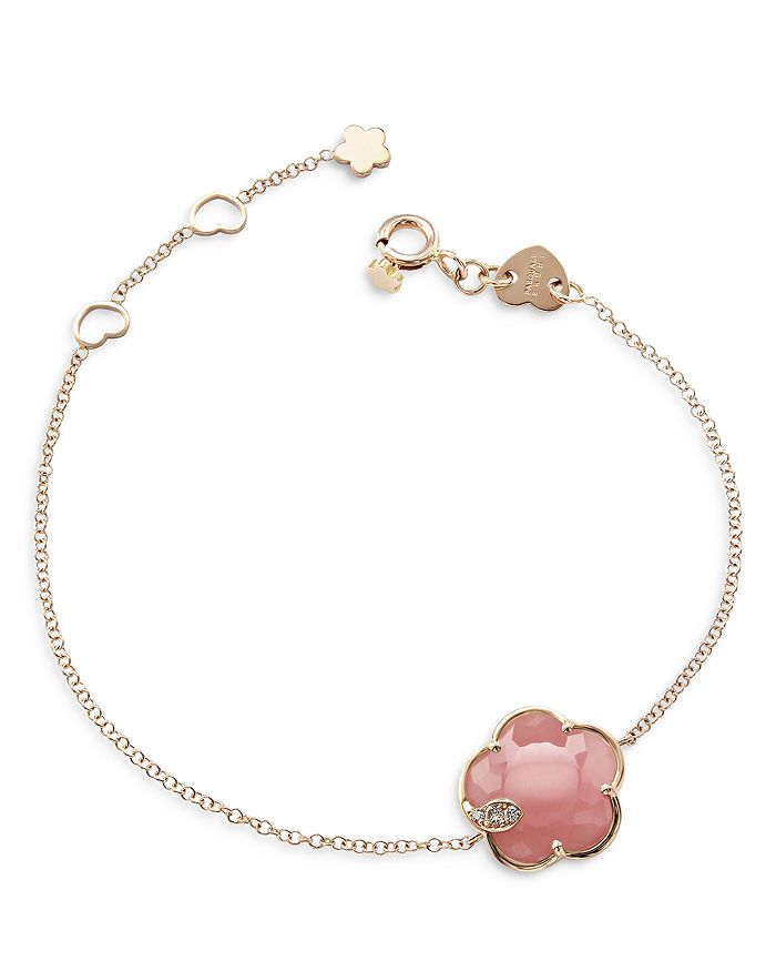 Shop Pasquale Bruni 18k Rose Gold Petit Joli Pink Chalcedony & Diamond Flower Chain Bracelet