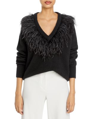 Cinq à Sept Lizzie Feather Trim Sweater 