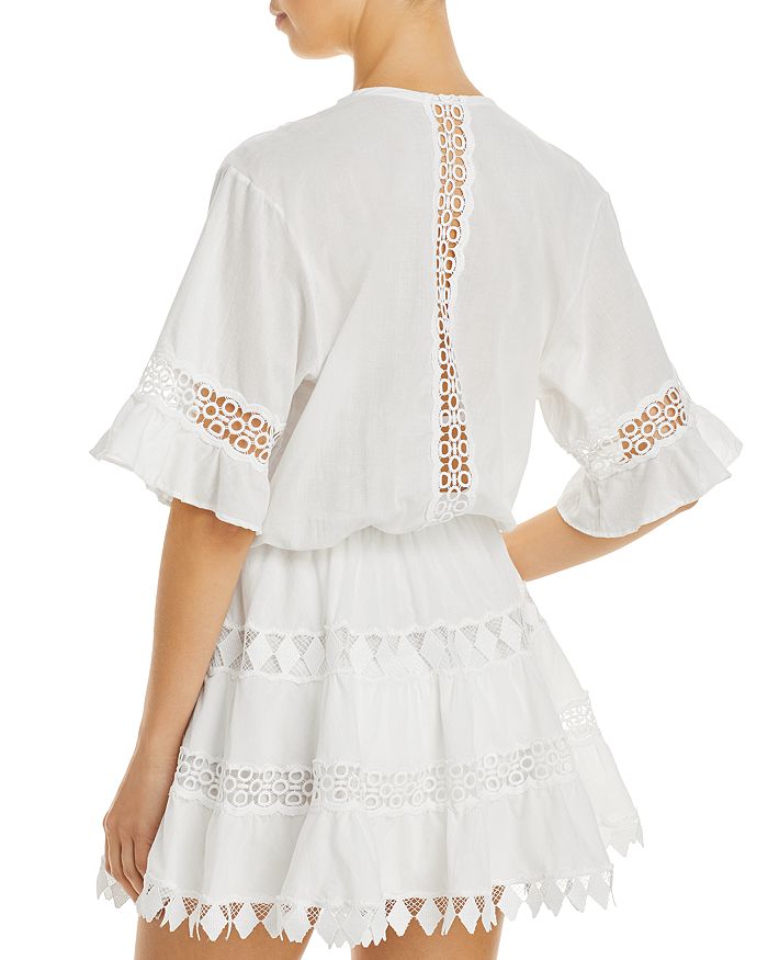 Shop Peixoto Ora Cotton Embroidered Mini Dress Swim Cover Up In White