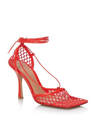 red strappy sandals mid heel