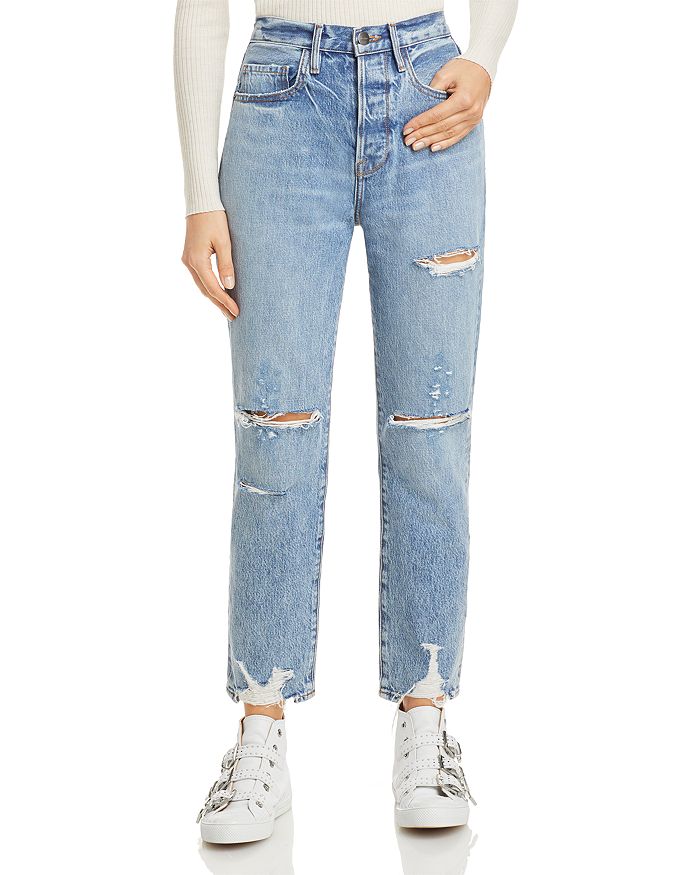 FRAME Le Original Distressed Straight Leg Jeans in Cascade Blue Rips ...