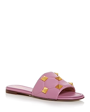 Valentino Garavani Women's Roman Stud Quilted Slide Sandals In Light Pink