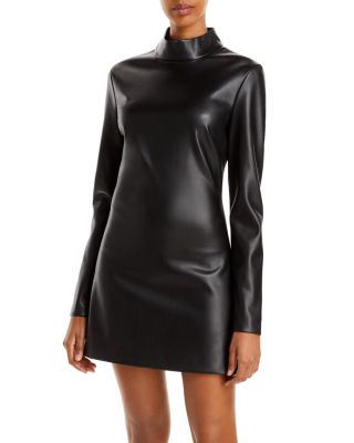 green emerald velvet dress Cowl Neck Faux Leather Dress – Penelope The Label main image 1