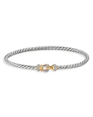 David Yurman Cable Buckle Bracelet with 18K Yellow Gold & Diamonds