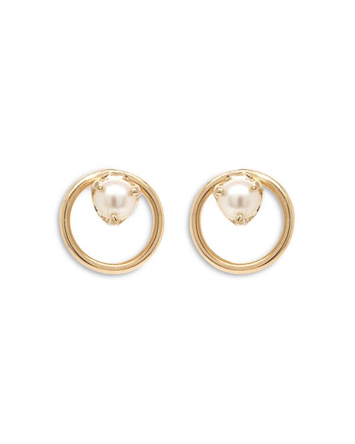 ZOË CHICCO 14K YELLOW GOLD WHITE PEARLS CULTURED FRESHWATER PEARL CIRCLE STUD EARRINGS,PCSE 1 P