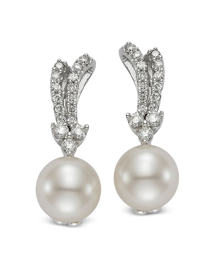 Mastoloni 18k White Gold Cultured Freshwater Pearl & Diamond Drop Earrings