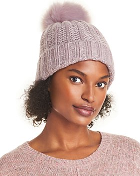 DANA Cashmere hand-knitted hat with fur pom pom