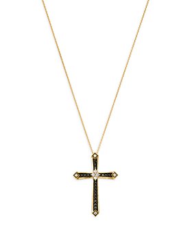 Bloomingdale's - Black and White Diamond Cross Pendant Necklace in 14K Yellow Gold - 100% Exclusive