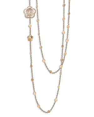 18K Rose Gold Bon Ton Rock Crystal and White & Champagne Diamond Flower Long Statement Necklace, 40