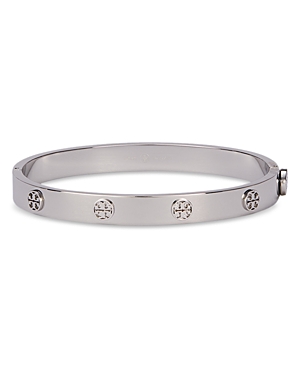 Tory Burch Miller Studded Hinge Bangle In Silver