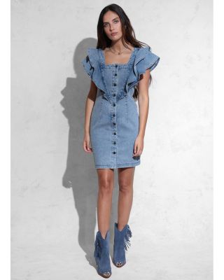 Avec Les Filles Ruffled Denim Mini Dress | Bloomingdale's Women