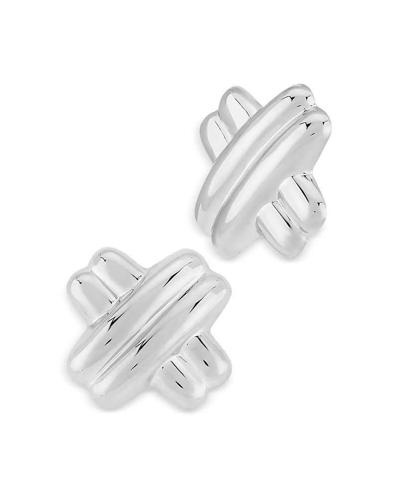 Nancy B Medium Crossover Clip-on Stud Earrings - Exclusive In Silver