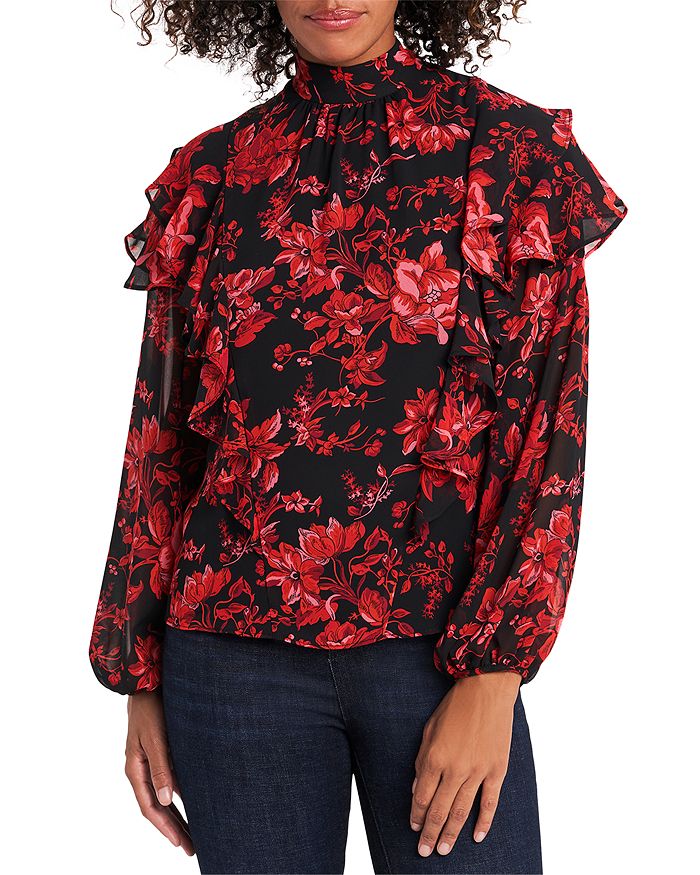 VINCE CAMUTO VICTORIAN BLOOMS TIERED RUFFLE BLOUSE,9160006
