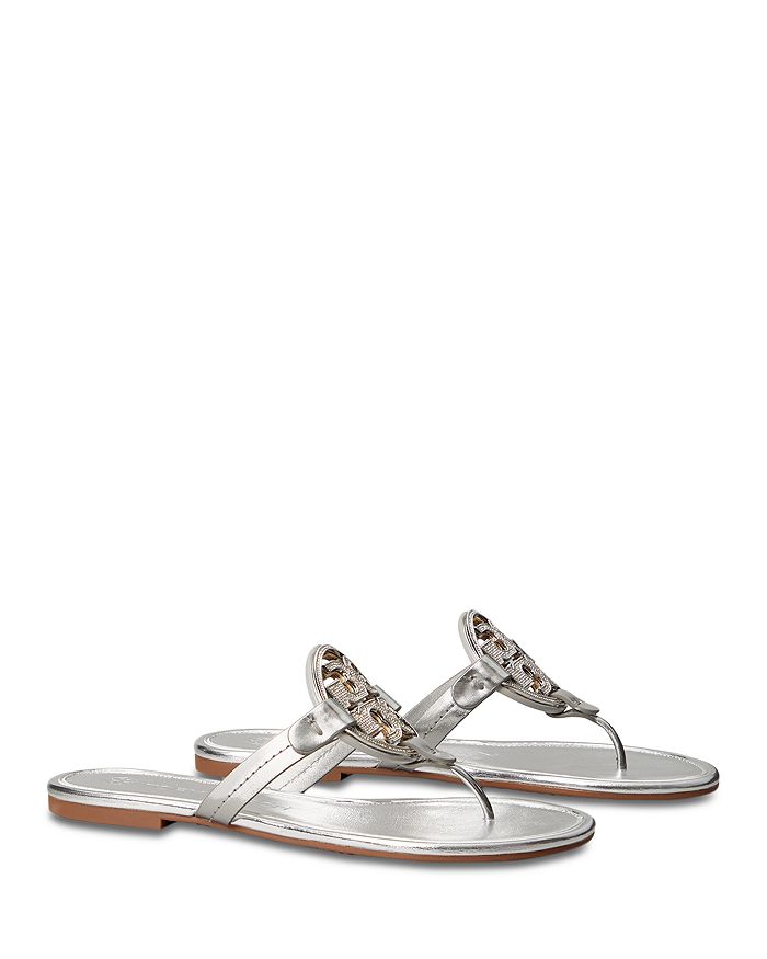 Tory Burch Women's Miller Embellished Logo Leather Sandals | Bloomingdale's