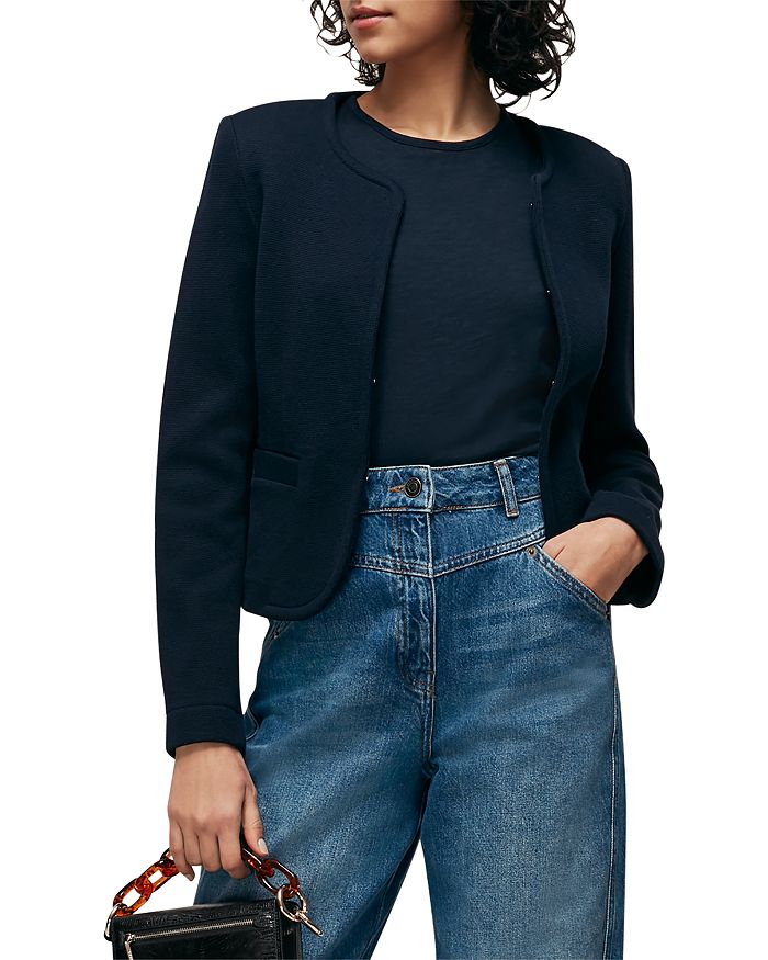 Whistles Collarless Jersey Jacket In Navy