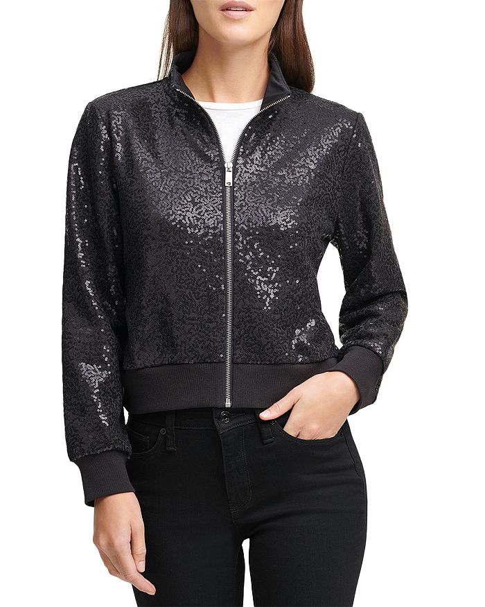 DKNY Sequin Knit Zip Front Jacket | Bloomingdale's