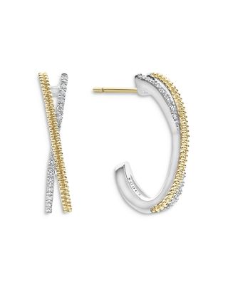 Sterling Silver & 18K Yellow Gold Caviar Lux Diamond Hoop Earrings